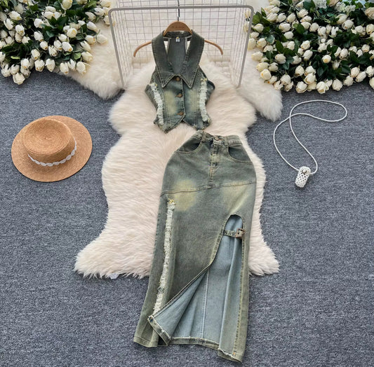 “Two piece Jean skirt set”