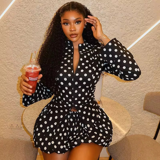Polka dot two piece skirt set