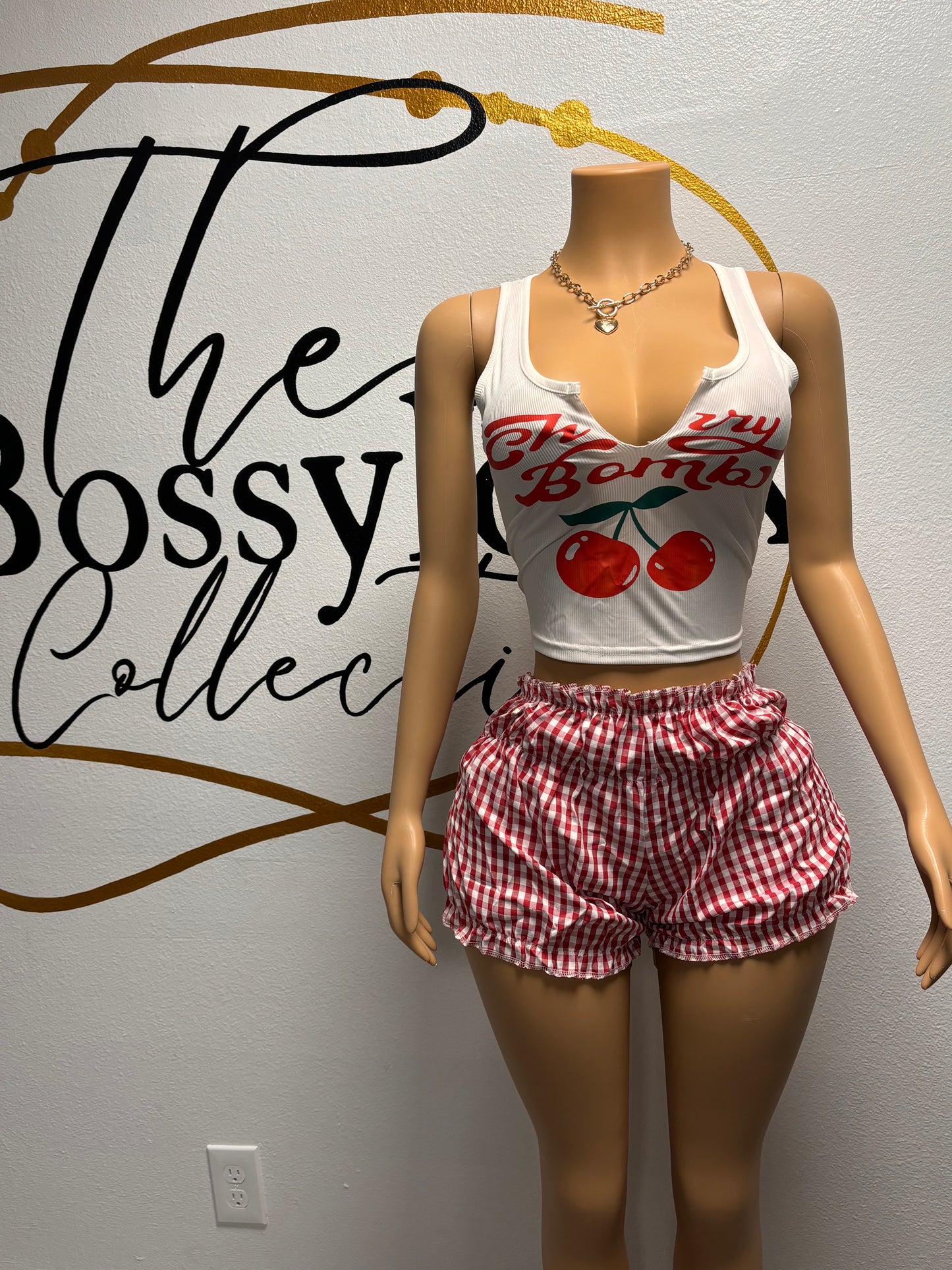 cherry two piece short set
